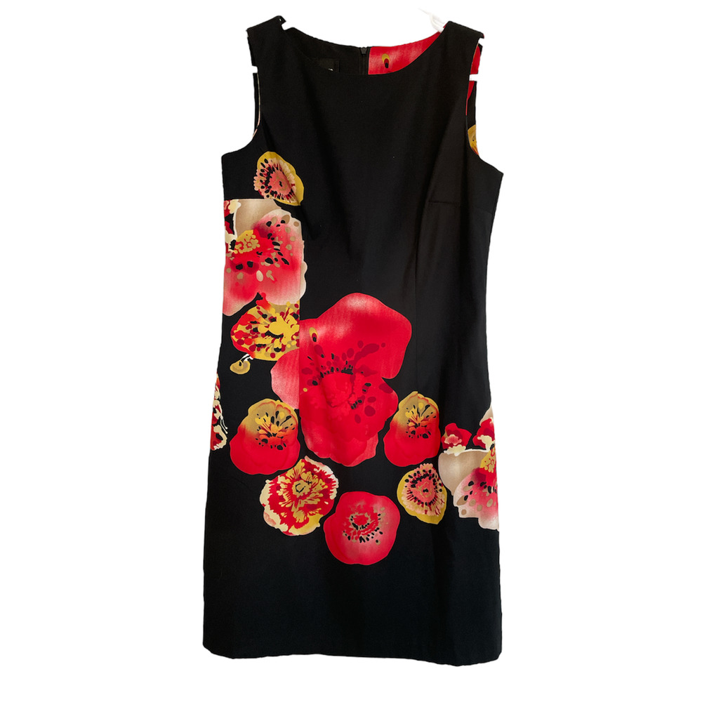 AB Studio Black Shift Dress with Red Poppin Poppies Size 10